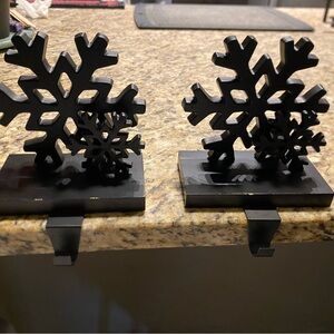 Winter Black Snowflakes Metal Christmas Stocking Holders/Hangers